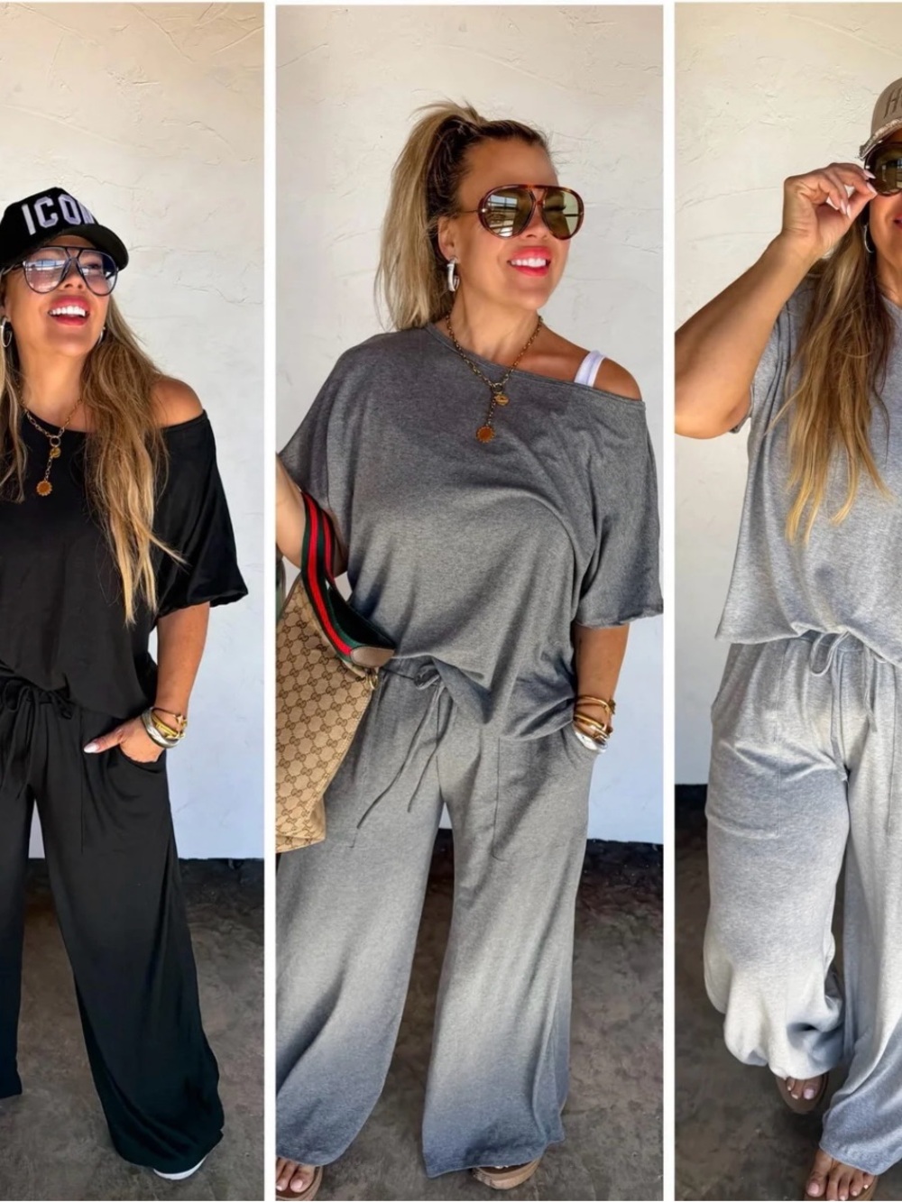 Relaxed Off-Shoulder Knit Jumpsuit - Black & Gray